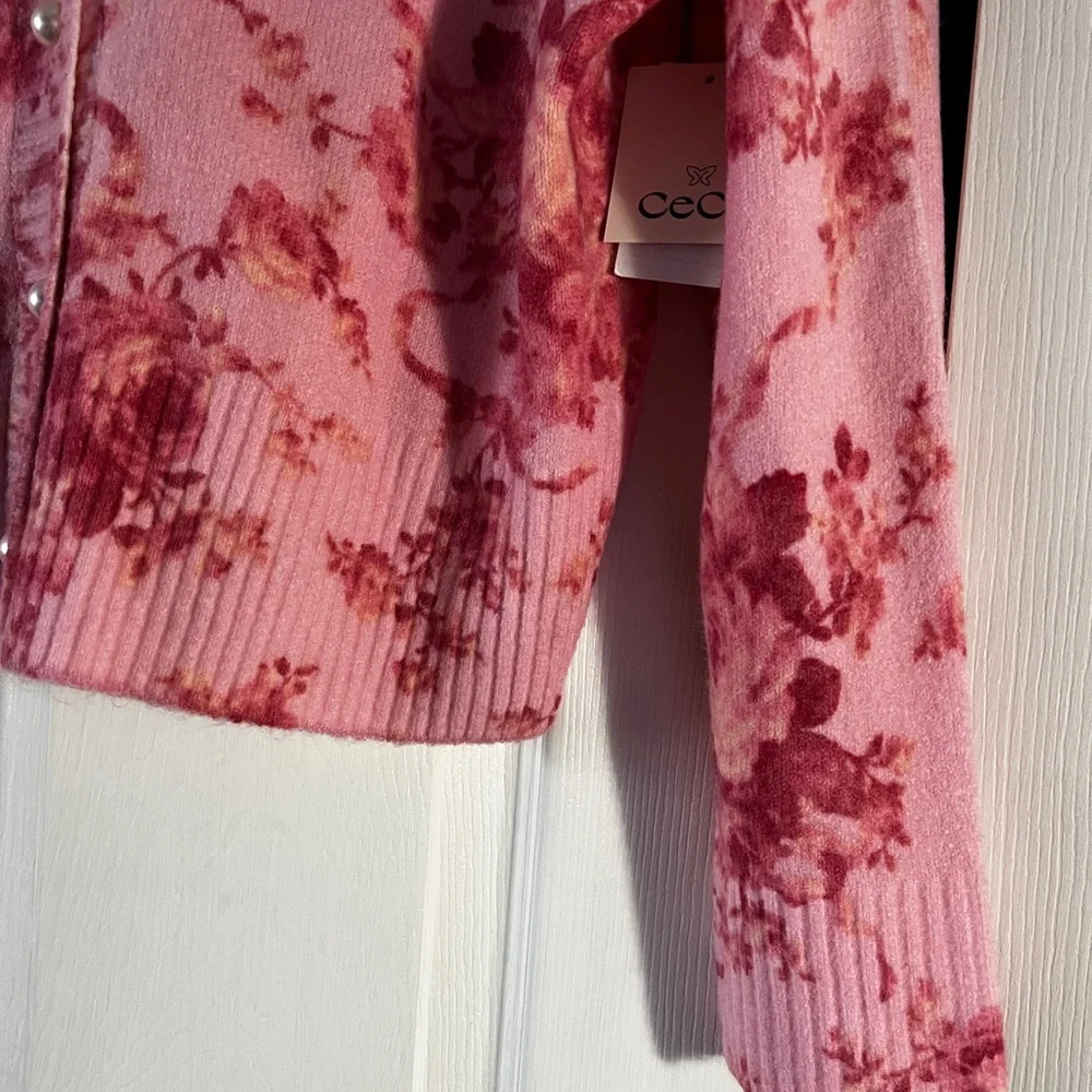 CeCe Women's Pink Floral Cardigan - Picture 7 of 15